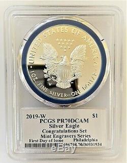 2019-w Mint Engraver Congratulations Set Silver Eagle-pcgs Pr70-fdoi-philly Gem
