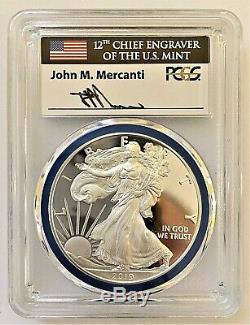 2019-w Proof Silver Eagle-pcgs Pr70-fdoi-mint Engravers Gem-mercanti-pop 100