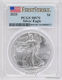 2020 $1 American Silver Eagle PCGS MS70 First Strike Lot of 10