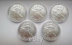 2020 1 oz. 999 American Silver Eagle Coin Brilliant Uncirculated Lot of 5