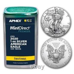 2020 1oz Silver Eagles (20 coin Mint Premier PCGS First Strike Tube) Uncertified