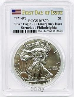 2020-2021 Silver Eagle Emergency Issue Set (4) PCGS MS70 FDOI Flag Label