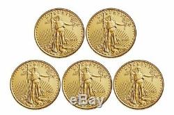 2020 $5 Gold American Eagle 1/10 oz. Brilliant Uncirculated Lot of 5