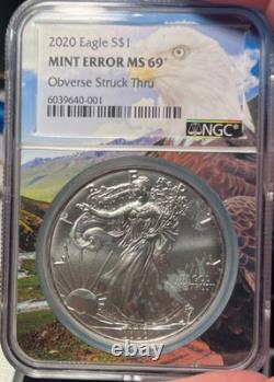 2020 American Silver Eagle Mint Error MS69 Obverse Struck Thru (Eagle Core)