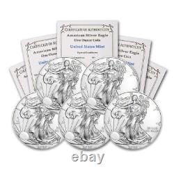 2020 Lot of 5 $1 American Silver Eagle 1oz coin Brilliant Uncirculated with CoA