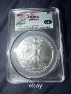 2020 SILVER EAGLE CACG MS70 PERFECT GEM MINT Ron Drzewucki Hand-Signed