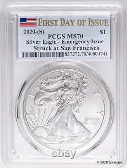 2020(S) $1 Amer. Silver Eagle MS70 First Day San Fran. Emergency Issue-Lot 10