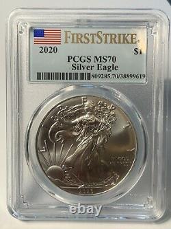 2020 Silver Eagle 1 Oz PCGS MS70 First Strike Lot of 3 Coins