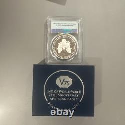2020-W $1 Silver Eagle V75 Privy Mark, End of WWII PCGS PR69DCAM First Strike