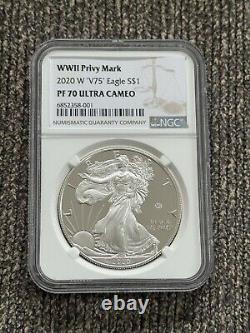 2020-W Proof American Silver Eagle World War II V75 Privy NGC PF70 Ultra Cameo