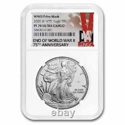 2020-W V75 (PF70UCAM) Proof Silver Eagle NGC End of World War II V Day Label