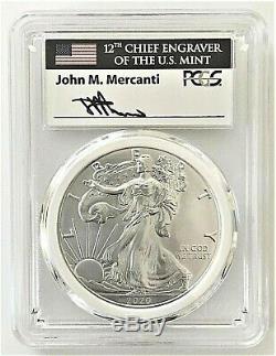 2020-p Emergency Issue Silver Eagle-pcgs Ms70-fdoi-mint Engraver-mercanti-flag