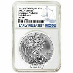 2020 (p) Silver Eagle Ngc Ms70 Early Release Emergency Issue Philadelphia Mint