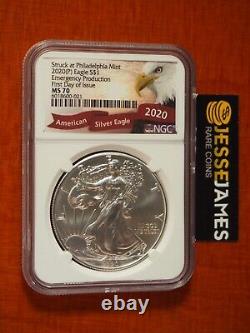 2020 (p) Silver Eagle Ngc Ms70 Fdi Emergency Issue Struck At Philadelphia Mint