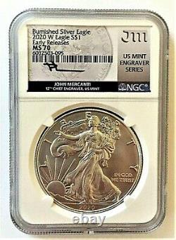2020-w Mint Engraver Burnished Silver Eagle-ngc Ms70-mercanti-population 150