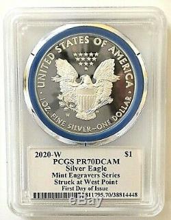 2020-w Mint Engraver Silver Eagle-pcgs Pr70-fdoi-mercanti-population Only 60