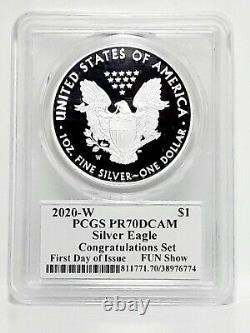 2020-w Silver Eagle Congratulations Set? Pcgs Pr70 Cleveland Blue Label Fdoi