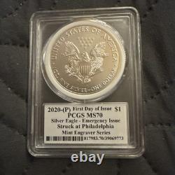 2020p Fdoi Pcgs Ms70 Silver Eagle Emergency Issue Mint Engravers Series Philly