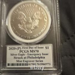 2020p Fdoi Pcgs Ms70 Silver Eagle Emergency Issue Mint Engravers Series Philly