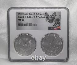 2021 $1 1-oz Silver Eagle T1 Last Day & T2 First Day 2-pc Set NGC MS69