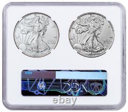 2021 $1 Silver Eagle 1oz Final T1 First T2 Production NGC MS69 2-Coin Holder Set