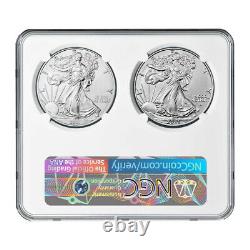 2021 $1 Type 1 and Type 2 Silver Eagle Set NGC MS70 ER Blue Label
