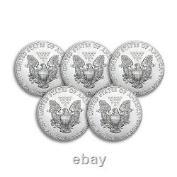 2021 1 oz American Silver Eagle BU Lot of 5