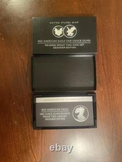 2021 American Eagle Silver Reverse Proof Two-Coin Set Designer Edition OGP COA