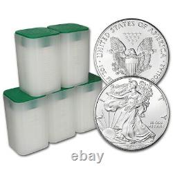2021 American Silver Eagle 1 oz $1 5 Rolls 100 BU Coins in 5 Mint Tubes