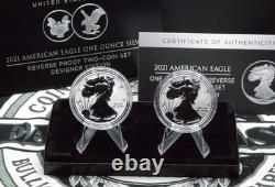 2021 American Silver Eagle DESIGNER Reverse Proof (2 Coin) Set Box & COA