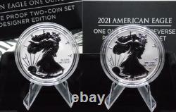 2021 American Silver Eagle DESIGNER Reverse Proof (2 Coin) Set Box & COA