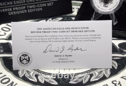 2021 American Silver Eagle DESIGNER Reverse Proof (2 Coin) Set Box & COA