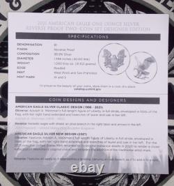 2021 American Silver Eagle DESIGNER Reverse Proof (2 Coin) Set Box & COA