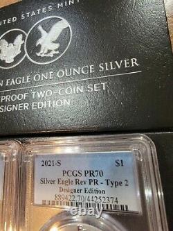 2021 American Silver Eagle Reverse Proof Two-Coin Set Designer Edition PCGS PR70