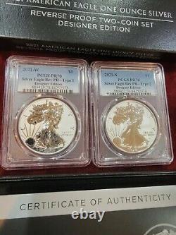 2021 American Silver Eagle Reverse Proof Two-Coin Set Designer Edition PCGS PR70