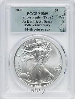 2021 American Silver Eagle Type 2 At Dusk & Dawn 35th Annv 444th PCGS MS69