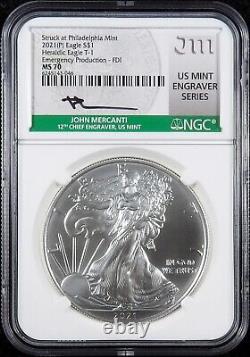 2021 (P) MS 70 Emergency Production FDI Silver Eagle Mercanti First T-1 Heraldic