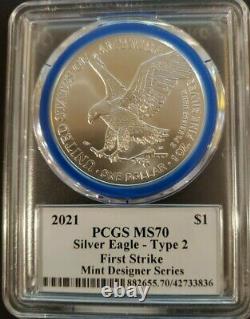 2021 Pcgs Ms70 Heraldic Silver Eagle Type 2 First Strike Mint Designer Series