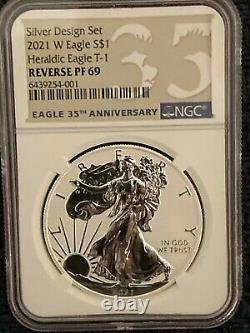 2021 Reverse Proof American Silver Eagle TwoCoin Designer Edition NGC PF69 withOGP