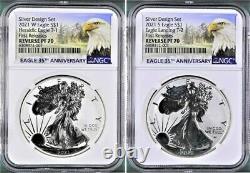 2021 Reverse Proof Silver Eagle 2 Coin Design Set, Ngc Rev Pf 70 Fr, Eagle/mtn