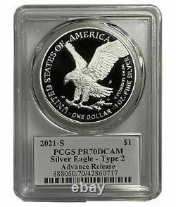 2021 S American Eagle TYPE-2 PCGS PR70DCAM ADVANCE RELEASES DAMSTRA DESIGNER