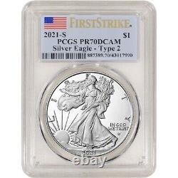 2021 S American Silver Eagle Proof Type 2 PCGS PR70 DCAM First Strike Flag