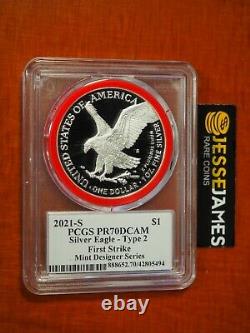 2021 S Proof Silver Eagle Pcgs Pr70 Type 2 Emily Damstra Mint Designer Series