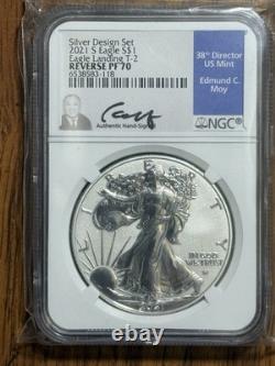 2021 S Silver Eagle T-2 REVERSE PF70 SILVER DESIGN SET MOY SIGNED