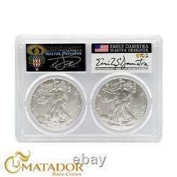 2021 Silver Eagle Last Day First Day Set PCGS MS70 FDOI Damstra & Cleveland