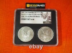 2021 Silver Eagle Ngc Unc Final 400 T1 And Unc First 400 T2 Boxes 2 Coin Set