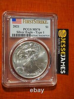 2021 Silver Eagle Pcgs Ms70 Flag First Strike 2 Coin Set Both Type 1 & Type 2