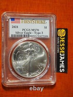 2021 Silver Eagle Pcgs Ms70 Flag First Strike 2 Coin Set Both Type 1 & Type 2