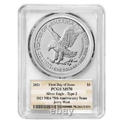 2021 Silver Eagle T2 PCGS MS70 FDI NBA Hall of Fame Jerry West Signed Label