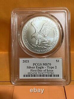 2021 Silver Eagle T-2 FDOI PCGS MS70, MINT ENGRAVER T. D. ROGERS